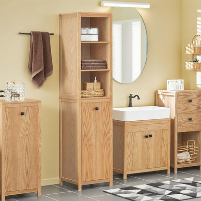 Badkamerkast – Badkamermeubel – Kolomkast – Opbergkast – Wastafelonderkast – Hoog – Met Wasmand en 3 Legplanken – MDF & Spaanplaat – 172x40x35 cm