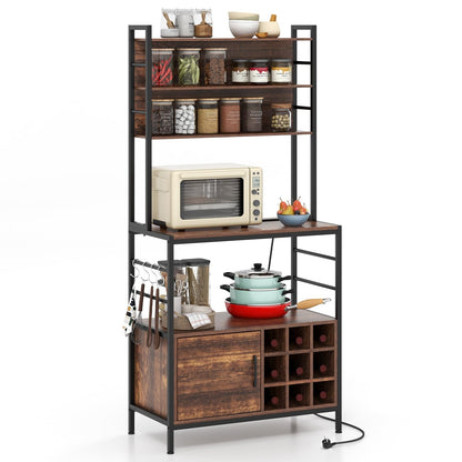 Keukenkast – Keukenkastje – Opbergkast – Kast Met Wijnrek – Vloerkast – Ingebouwd Stopcontact & USB – 80x40x170 cm Bruin