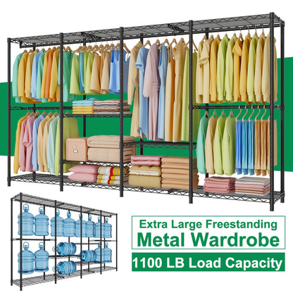 Kledingrek – Kledingrek Met Planken – Garderoberek – Kledingkast Organizer – Stalen Kledingstandaard – Groot Formaat 195,5x195,5x43 cm – Draagvermogen Tot 498 kg
