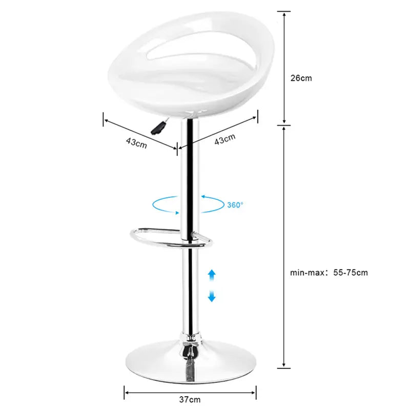 Barstoel – Barkruk – Barstoelset – Keukenstoel – Barstoel met rugleuning – Set van 2 – 360° Draaibaar – Verstelbare Zithoogte 55-75 cm – ABS Kunststof – Chroom Stalen Onderstel
