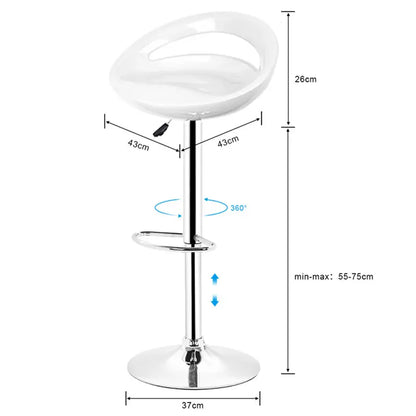 Barstoel – Barkruk – Barstoelset – Keukenstoel – Barstoel met rugleuning – Set van 2 – 360° Draaibaar – Verstelbare Zithoogte 55-75 cm – ABS Kunststof – Chroom Stalen Onderstel