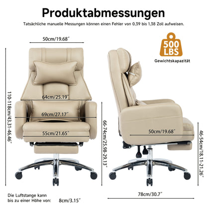 Ergonomische Bureaustoel – Kantoorlijststoel – Werkstoel – Directiestoel – Draaistoel – Licht Beige – Verstelbare Hoofdsteun – 155° Verstelbare Rugleuning