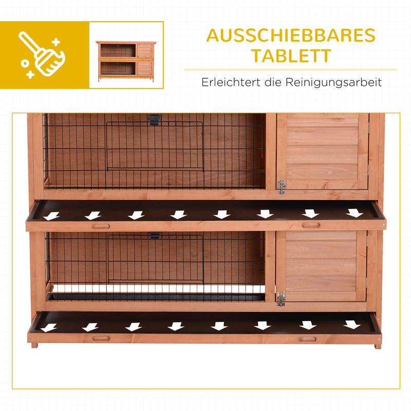 Double-Story Small Animal Hutch with Ramp & Removable Ramp Door - Sturdy Fir Wood Guinea Pig Cage, Rabbit House with Lower Storage Shelf, Spacious Two-Level Design, Easy-Clean Sliding Tray & Ventilation Mesh - 53.5"x19.7"x36.