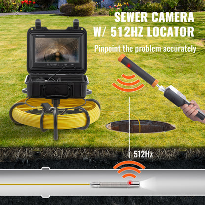 Rioolcamera – Inspectiecamera – Pijpencamera – Afvoerinspectie – Kabelcamera – 50 Meter Kabel – 9 Inch 720p Scherm – 512Hz Sonde Locator