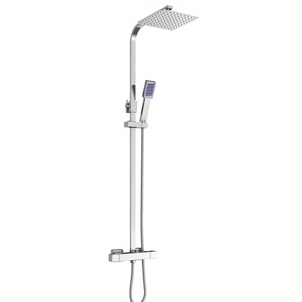 Douchesysteem – Regendouche – Douche Set – Handdouche – Wanddouche – RVS – Vierkante Hoofddouche 40x40 cm – Verstelbare Hoogte 82-122 cm – Thermostaatregeling – 150 cm Slang