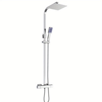 Douchesysteem – Regendouche – Douche Set – Handdouche – Wanddouche – RVS – Vierkante Hoofddouche 40x40 cm – Verstelbare Hoogte 82-122 cm – Thermostaatregeling – 150 cm Slang