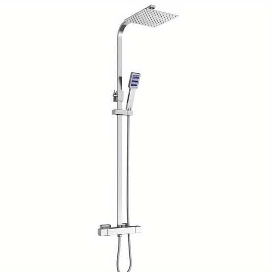Douchesysteem – Regendouche – Douche Set – Handdouche – Wanddouche – RVS – Vierkante Hoofddouche 40x40 cm – Verstelbare Hoogte 82-122 cm – Thermostaatregeling – 150 cm Slang