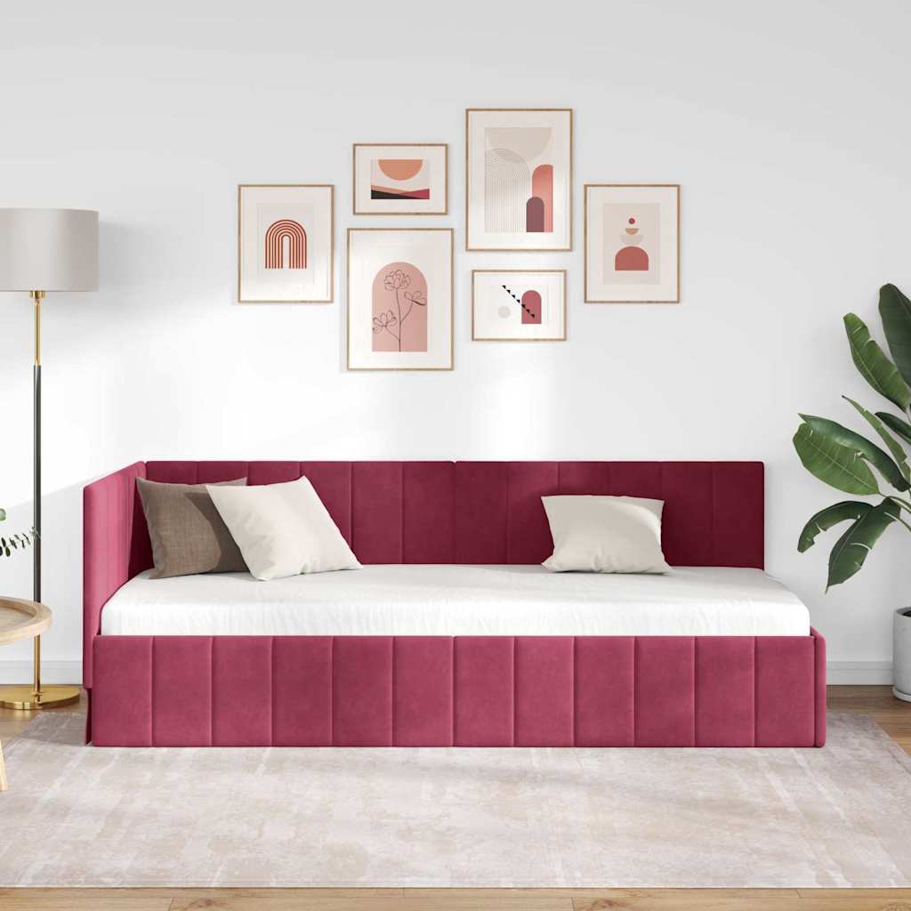 Bedframe – Bed – Eenpersoonsbed – Slaapbank – Kinderbed – Blauw Velvet Hoofdbord – Stevig Plaatmateriaal – Lattenbodem 80x200 cm