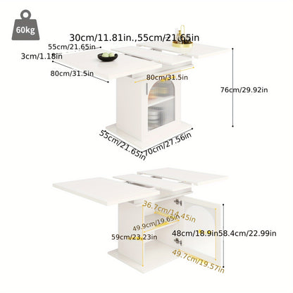 Uittrekbare Eettafel – Uitklaptafel – Klaptafel – Keukentafel – Tafel Met Opbergruimte – Wit – 140x80 cm – Drie Opslagniveaus