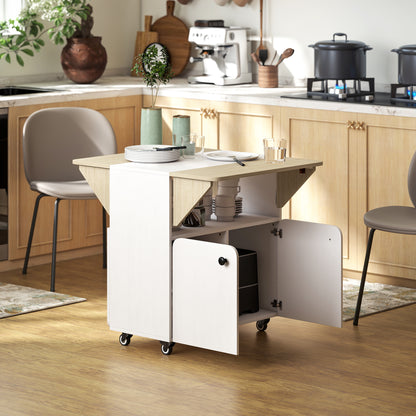 Klaptafel – Vouwtafel – Campingtafel – Tuintafel – Inklapbare Tafel – Met Opbergruimte – 4 Wieltjes – Wit/Natuurlijk Hout – 70x83x75 cm