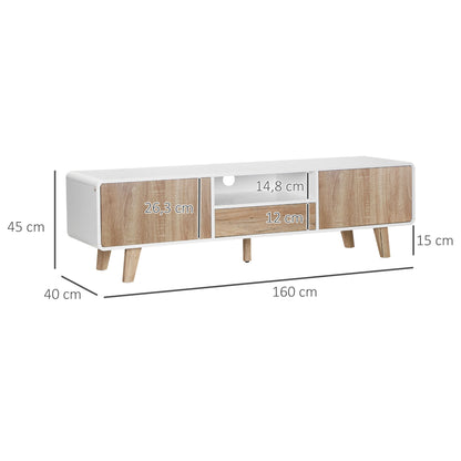 Tv-meubel – TV-kast – Tv-standaard – Tv-dressoir – Lowboard – Scandinavisch design – MDF wit met licht eiken – 2 deuren en lade