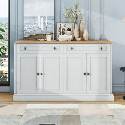 Opbergkast – Opbergmeubel – Kledingkast – Schoenenkast – Witte Kast – Ruime Indeling Met 4 Deuren & 2 Laden – Stevige Vrijstaande Constructie 150x86x40 cm