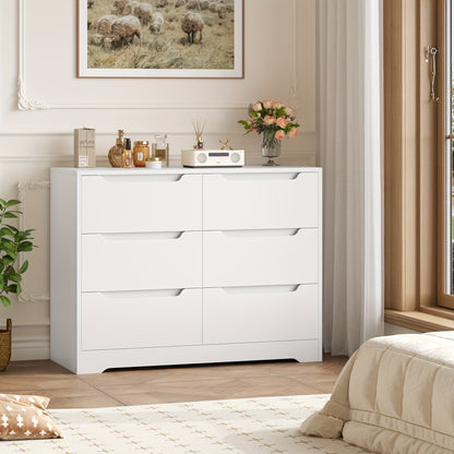6-Drawer Kealive Tall Dresser | Modern White Chest of Drawers, Storage Cabinet for Living Room, Bedroom, Hallway, Made of Hardwood and Particle Board, 108 x 82.5 x 39 cm