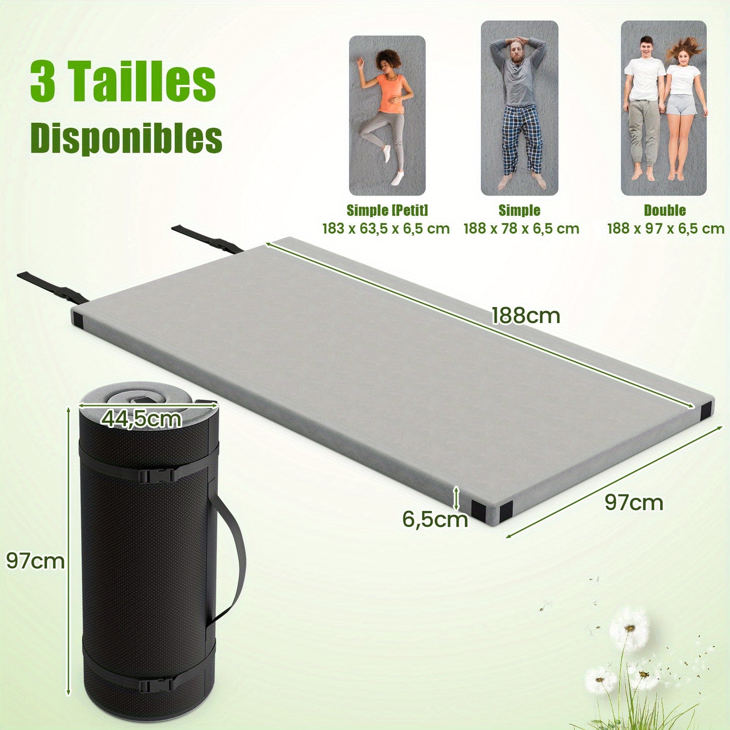 Campingmatras – Slaapmat – Slaapmatje – Matras – Mat – 42D Memory Foam – Anti-Slip Onderzijde – Opvouwbaar – Inclusief Draagtas