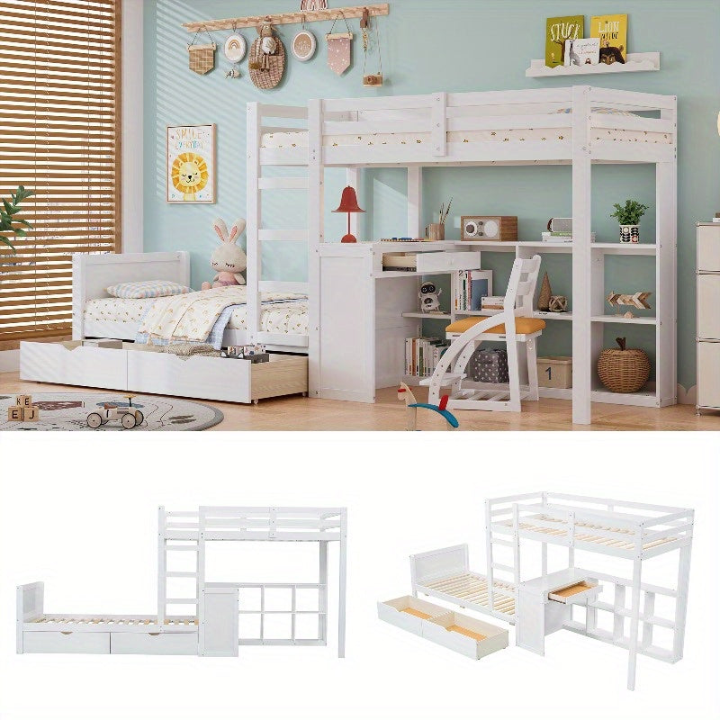 Bureaubed – Stapelbed – Kinderbed – Eenpersoonsbed – Slaapbank – Modern Design – Stevig Metalen Frame Met Bekleed Hoofdeinde – 90x200 cm