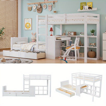 Bureaubed – Stapelbed – Kinderbed – Eenpersoonsbed – Slaapbank – Modern Design – Stevig Metalen Frame Met Bekleed Hoofdeinde – 90x200 cm