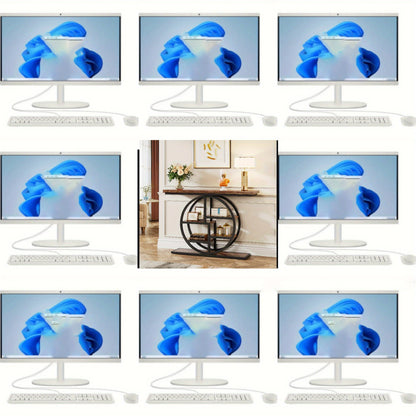 Smalle Rondvormige Haltafel – Sidetable – Opbergtafel – Gangtafel – Halmeubel – Rustiek Bruin – Multi-laags Opbergplanken – Hout & Kunststof – Ruimtebesparend Design