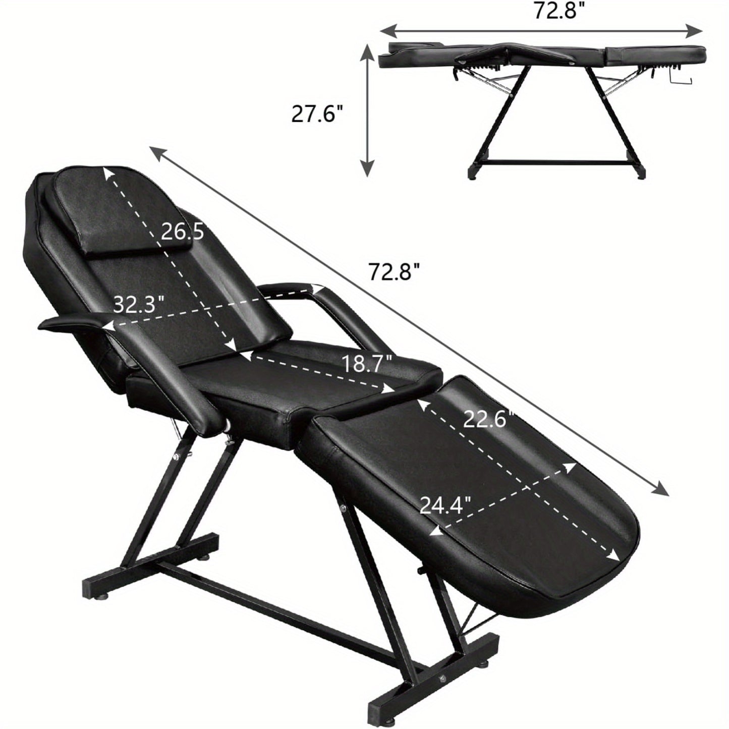 Massagestoel – Behandelstoel – Cosmetische Fauteuil – Tatoeagebed – Salonstoel – Kunstleer – Ergonomisch Ontwerp – Stevig Metalen Frame – Zwart – Maximale Draagkracht 150 kg