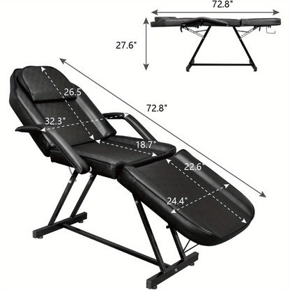 Massagestoel – Behandelstoel – Cosmetische Fauteuil – Tatoeagebed – Salonstoel – Kunstleer – Ergonomisch Ontwerp – Stevig Metalen Frame – Zwart – Maximale Draagkracht 150 kg