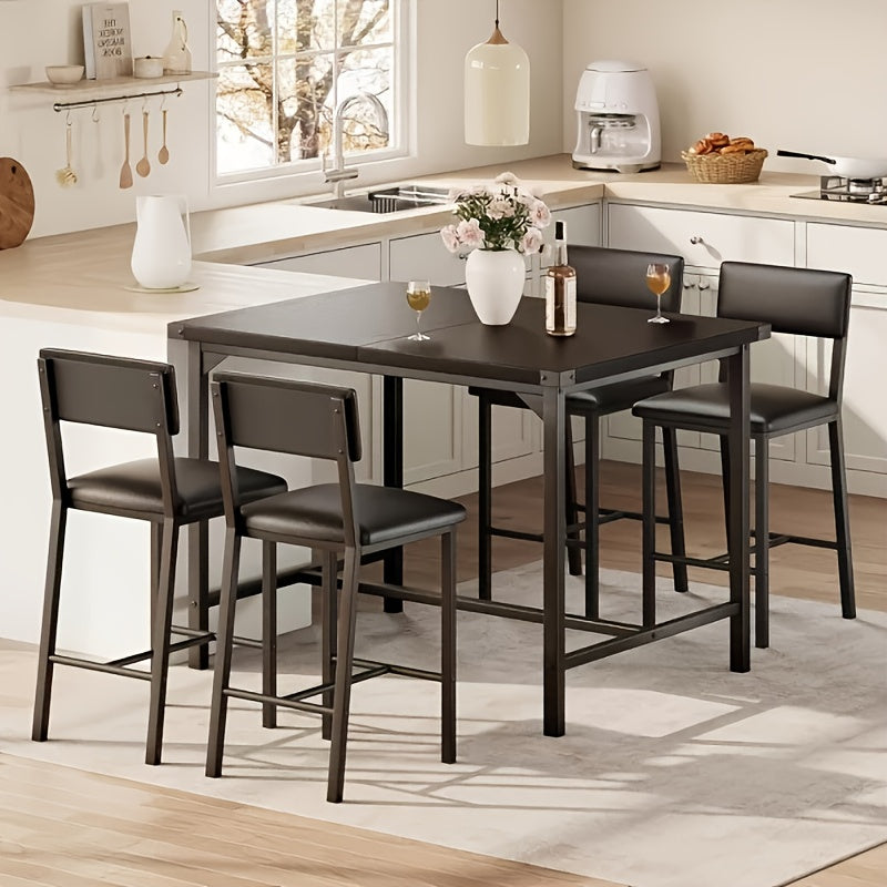 Eettafelset – Eettafel Met Stoelen – Diningset – Keukentafelset – Industriële Eetkamerstoel Set – Zwart – Compact Design – Duurzaam Metaal En Hout