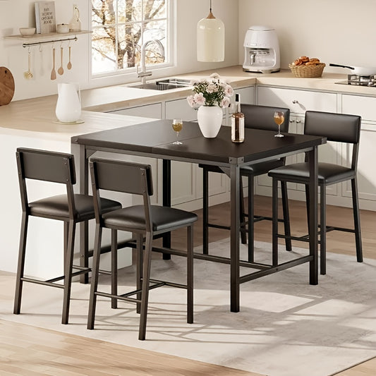 Eettafelset – Eettafel Met Stoelen – Diningset – Keukentafelset – Industriële Eetkamerstoel Set – Zwart – Compact Design – Duurzaam Metaal En Hout