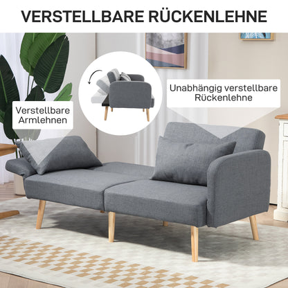 Slaapbank – Bedbank – Logeerbed – Slaapsofa – Bedbank met Opbergruimte – Grijs Linnen Look – Verstelbare Rugleuning – Compact 170x83 cm