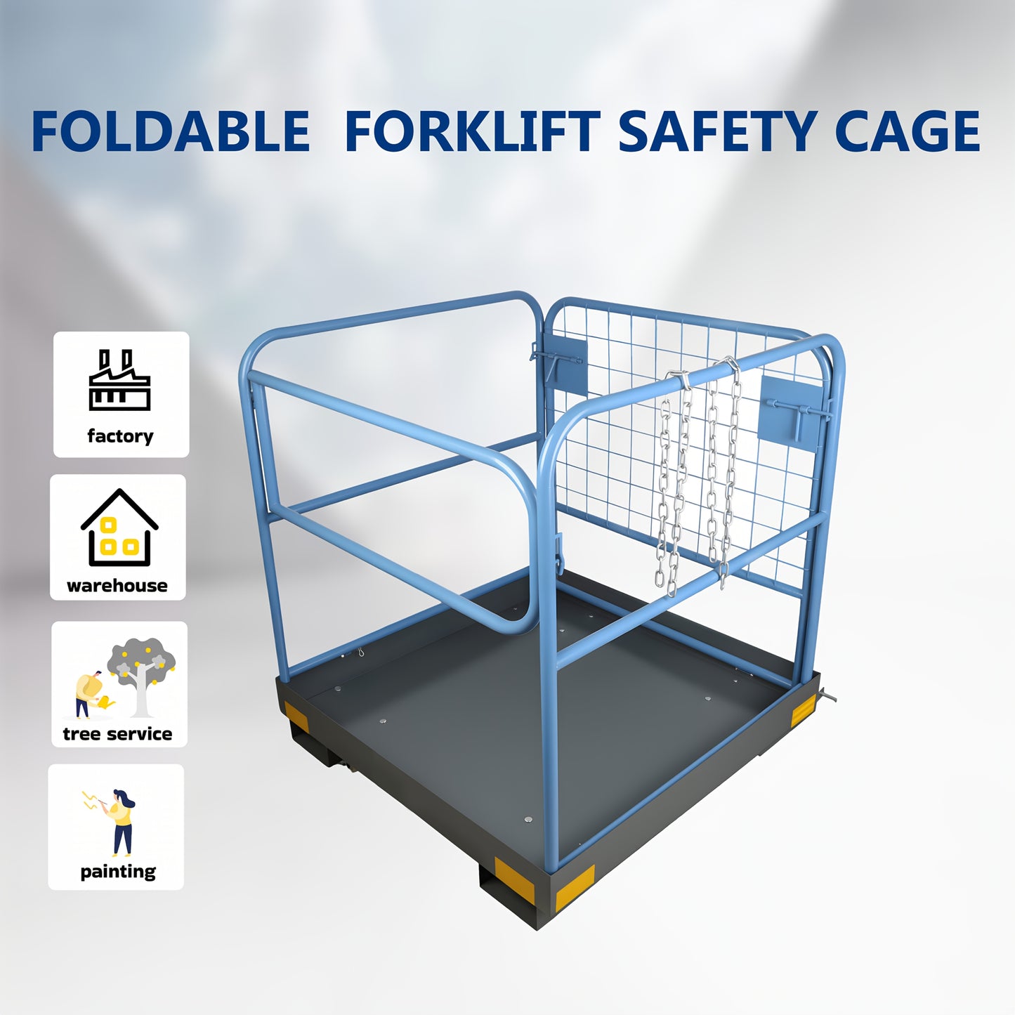 Hoogwerkerbak – Veiligheidskooi – Werkplatform – Inklapbare Kooi – Heftruckbak – Metalen Constructie – Draagvermogen 544 kg – Chain Hook Bevestiging
