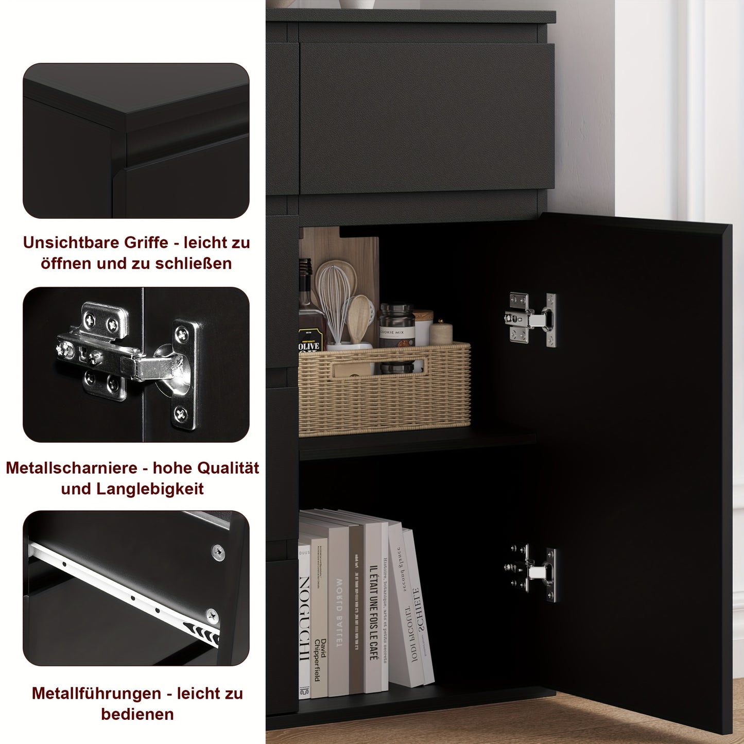 Ladekast – Opbergkast – Nachtkastje – Kast Met Deuren – Dressoir – Zwart – Ruime Opbergruimte 3,2+ Kubieke Voet – MDF En Hout Duurzaam