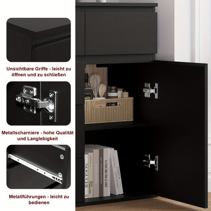 Ladekast – Opbergkast – Nachtkastje – Kast Met Deuren – Dressoir – Zwart – Ruime Opbergruimte 3,2+ Kubieke Voet – MDF En Hout Duurzaam