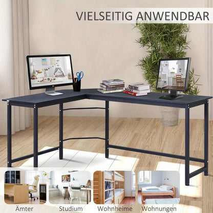 Hoekbureau – Computerbureau – Bureau – Werkplek – Study Table – Verstelbaar in hoogte – Stevig metalen frame – 168x120x75 cm – Zwart – Ergonomisch design
