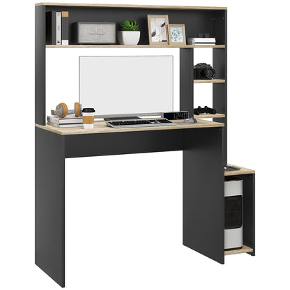 Bureau – Computertafel – Werktafel – Schrijftafel – Bureau met Opbergruimte – Compact Ontwerp – Stevig Metaal en Hout – Grijs – 114x45x138 cm – Speciaal CPU Vak