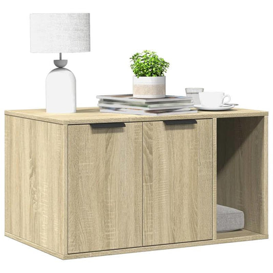 Kattenbakmeubel – Kattenbak Kast – Kattenbak Verbergmeubel – Kattenbak Organizer – Kattenbak Opbergmeubel – Sonoma Oak – 80x50x45 cm – Duurzaam Hout – 2 Toegangsopeningen
