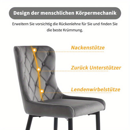 Eetkamerstoelen – Keukenstoelen – Bureaustoelen – Stoelen Met Rugleuning – Velvet Gestoffeerde Stoel 2 Stuks – Ergonomisch Ontwerp – Zwarte Metalen Poten