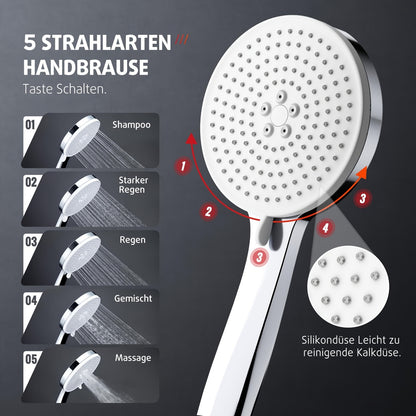 Thermostaatkraan – Thermostatische Douchekraan – Doucheset – Regendouche – Handdouche – Verchroomde Afwerking – 30 cm Regendouche – 5-standen Handdouche Met Verstelbare Houder