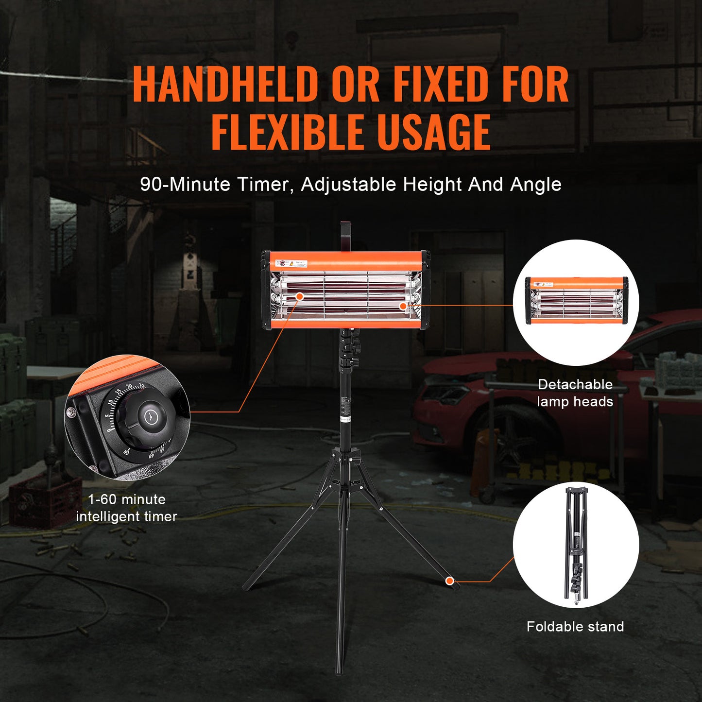 Verf Drooglamp – Infrarood Lamp – Verf Droger – Auto Drooglamp – Drooglamp Staand – 2000W Vermogen – Verstelbare Lampkop