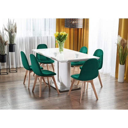 Scandinavische Designstoel – Eetkamerstoel – Bureaustoel – Velvet Stoel – Houten Stoel – Comfortabele Zitting – Stevige Beukenhouten Poten