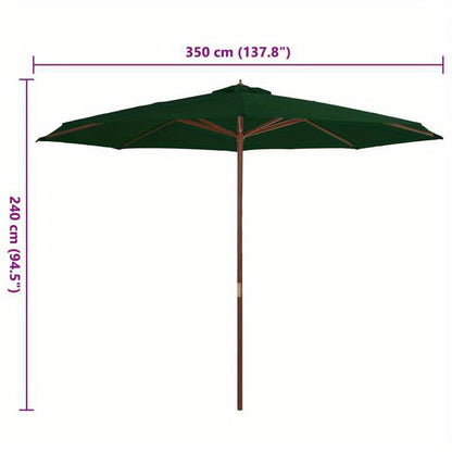 Parasol – Zonnescherm – Buitenparasol – Terrasparasol – Houtenkleurige Parasol – 350 Cm Diameter – Stevige Houten Paal – Groen