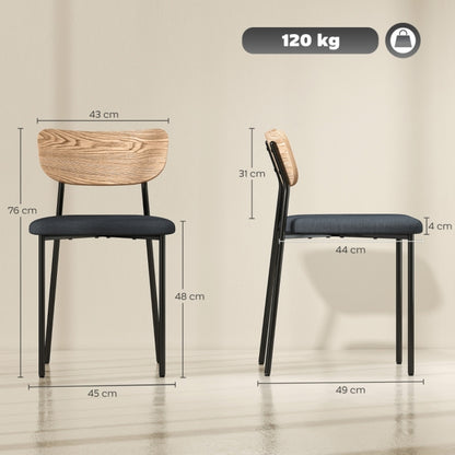 Eetkamerstoelen – Keukenstoelen – Stoelen – Eetkamerstoelen Set – Kuipstoelen – Armloze Stijl – Stalen Poten – Linnen Look Bekleding – Comfortabele Rugleuning – Set van 2 – Grijs