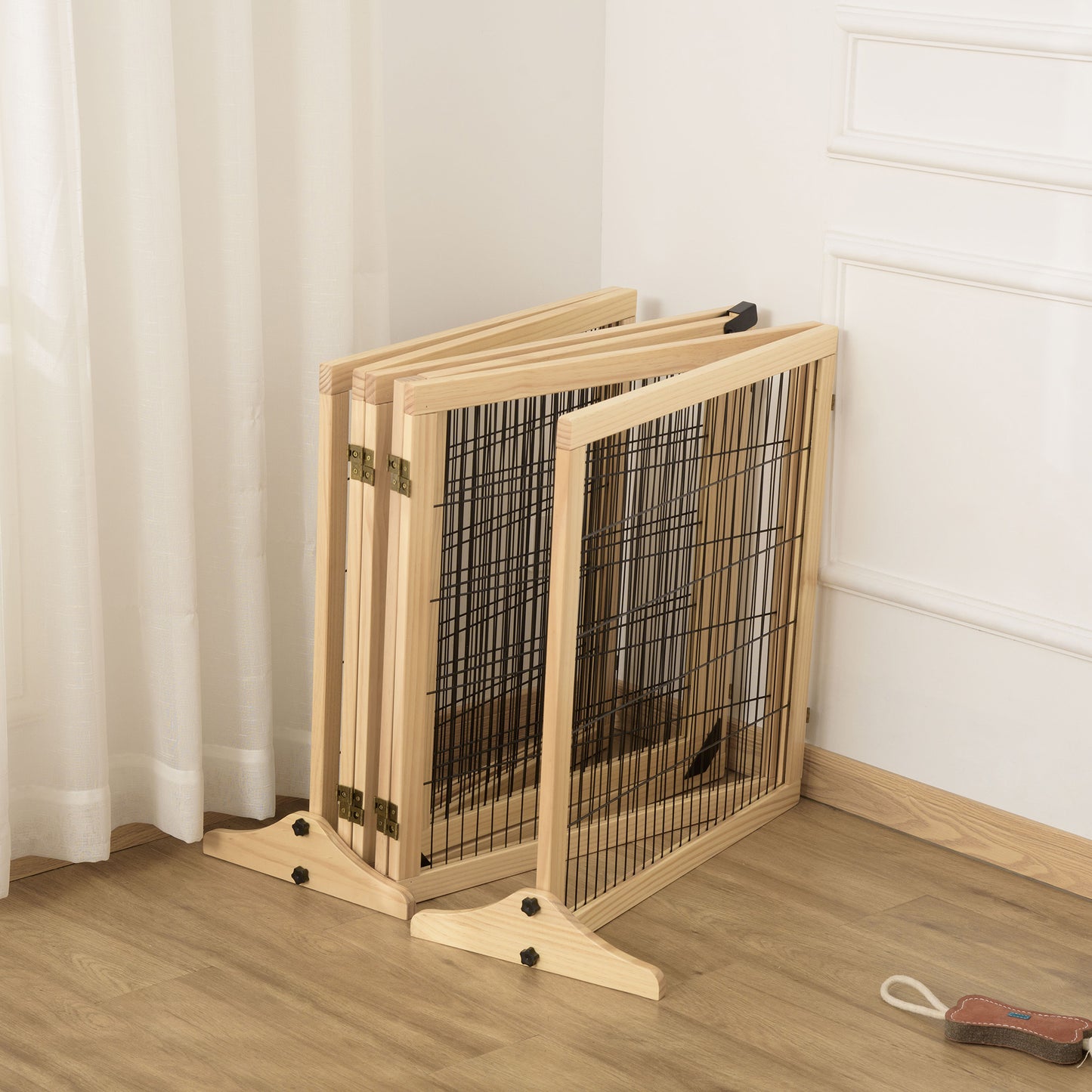 Hondenbarrière – Houten Hondenhek – Hondenpoort – Hondenafzetting – Hondenhek Vouwbaar – Flexibel Inzetbaar – 432 x 70 cm – Massief Grenenhout