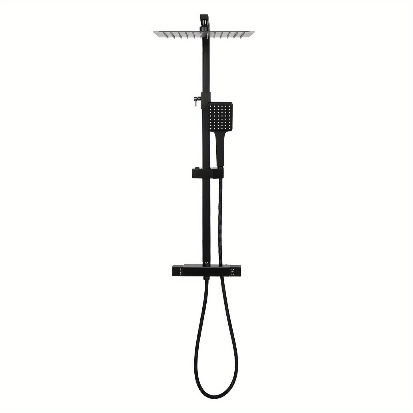Doucheset – Regendouche – Douchekraan – Handdouche – Douchegarnituur – Thermostaatkraan Met Veiligheidsstop – Vierkante Regendouchekop 30,5 cm Zwart