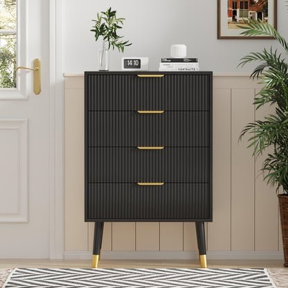 Kast – Opbergmeubel – Ladekast – Dressoir – Opbergkast – Wit Met Gouden Accenten – 4 Ruime Lades – Stevig & Duurzaam