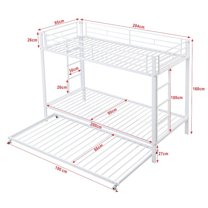 Stapelbed Met Uittrekbed – Stapelbed – Hoogslaper – Twijfelaar Bed – Kinderbed – 90x200 cm – Metalen Frame – Veiligheidsrails