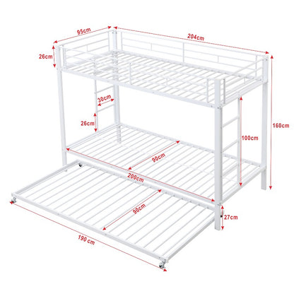 Stapelbed Met Uittrekbed – Stapelbed – Hoogslaper – Twijfelaar Bed – Kinderbed – 90x200 cm – Metalen Frame – Veiligheidsrails