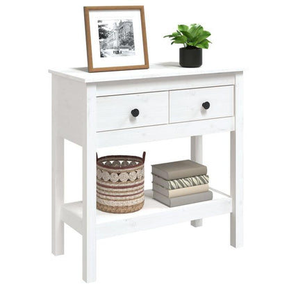 Sidetable – Haltafel – Wandtafel – Console – Opbergtafel – Massief Pijnhout – Vrijstaand Wit – Lade En Open Vak
