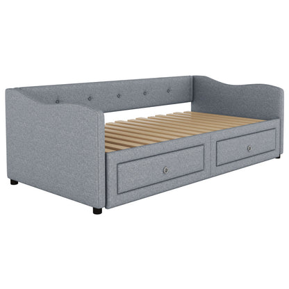 Slaapbank – Sofa Bed – Bedbank – Uitschuifbed – Bedbank met Lade – Grijze Linnenstof – Ruimtebesparend Ontwerp – Met 2 Opberglades