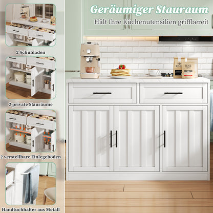 Keukenunit – Keukeneiland – Keukenkast – Werkbank – Ontbijtbar – Compact Model Wit – Marmerlook Werkblad – Veel Opbergruimte