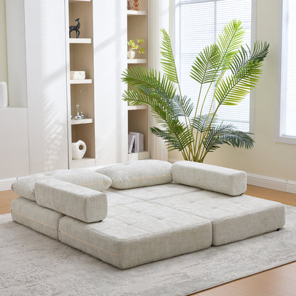 Inklapbare Slaapbank – Slaapbankje – Slaapbank Opklapbaar – Slaapbank Met Kussen – Vouwmatras Met Rugleuning – Beige Chenille Stof – Hoge Dichtheid Schuim