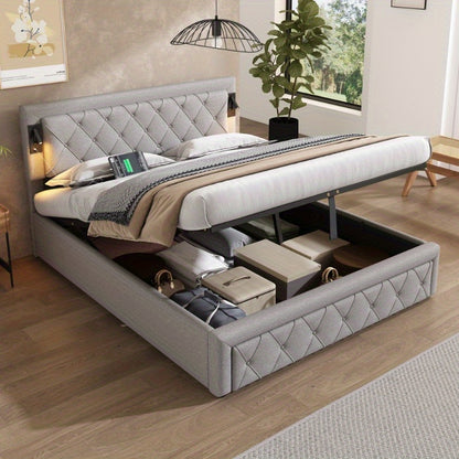 Hydraulisch Opbergbed – Uittrekbed – Slaapbank – Logeerbed – Opbergbed – 140x200 cm – Linnen Bekleding – Met Opberglades