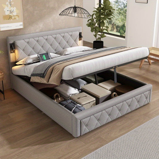 Hydraulisch Opbergbed – Uittrekbed – Slaapbank – Logeerbed – Opbergbed – 140x200 cm – Linnen Bekleding – Met Opberglades