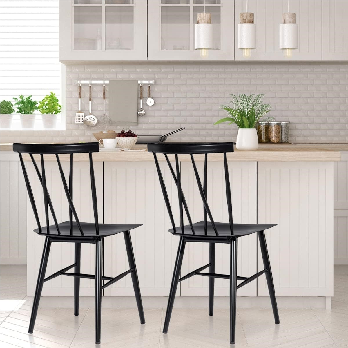 Metalen Eetkamerstoelen – Design Stoelen – Keukenstoelen – Woonkamerstoelen – Industrieel – Set Van 2 – Ergonomische X-Rugleuning – Zwart Gepoedercoat Metalen Frame